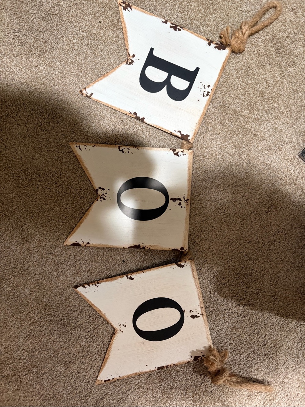 Rustic White "BOO" Halloween Banner with Rope